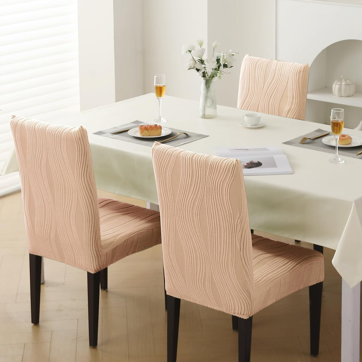 Nestiva Series Stretchable Knitting Jacquard Chair Cover - Blush Beige