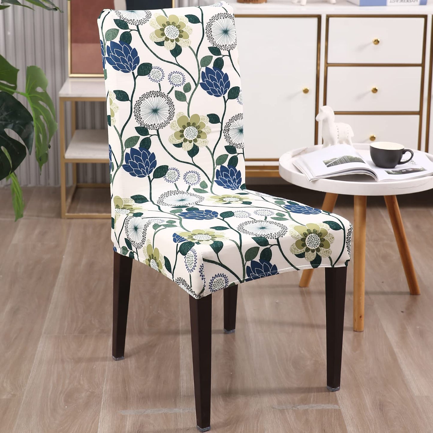 Elastic Stretchable Dining Chair Cover, Blue Dandelion Flower