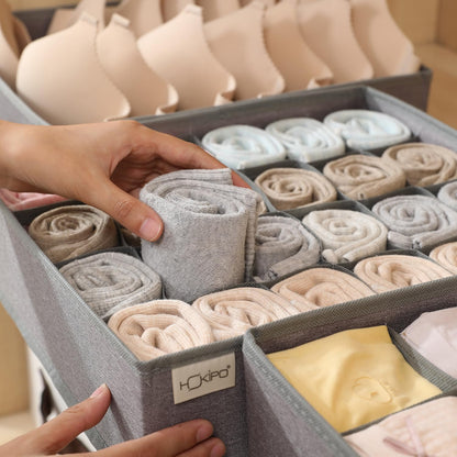 Undergarment Organizer Storage Box for Drawers Panty Socks Tie Lingerie Organizer for Wardrobe, 7/16/24 Grid, Grey
