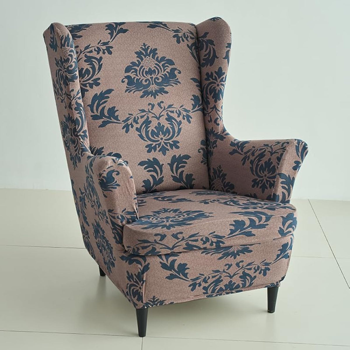Light Coffee Lotus Damask Elastic Chair Covers for Wingback Chairs