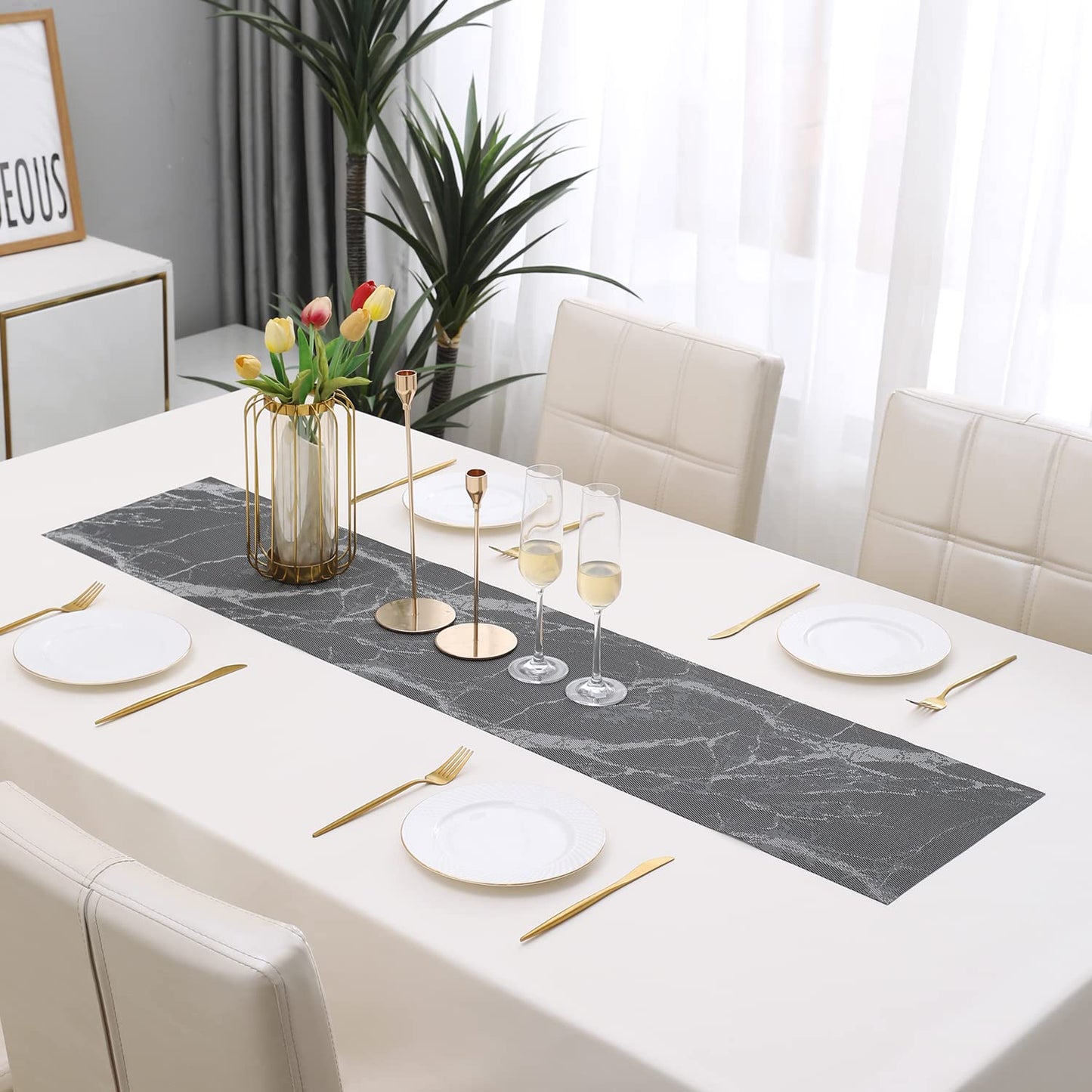 PVC Table Runner, Abstract Black