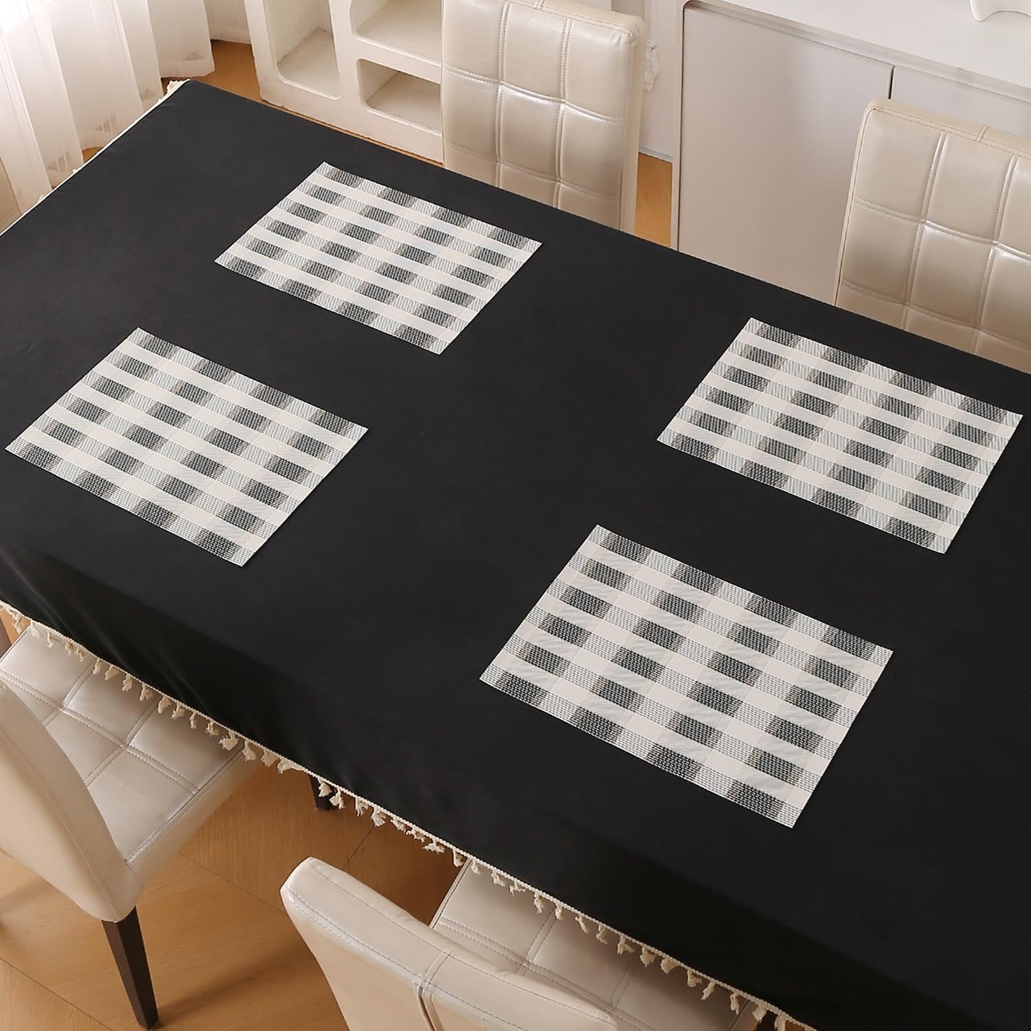 Classic Checks PVC Washable Mats for Dining Table - Sable Black