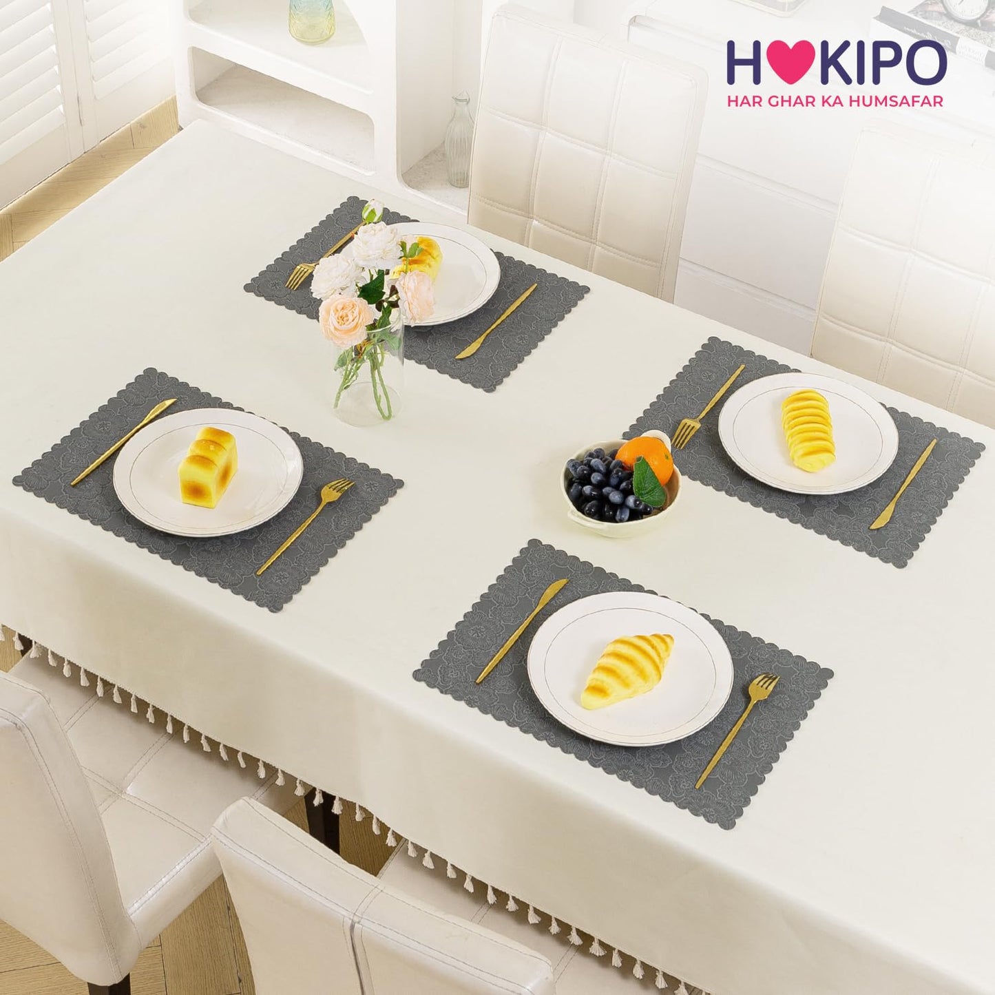 Florista Blush Royal Luxe Faux Leather Mats for Dining Table - Serene Grey