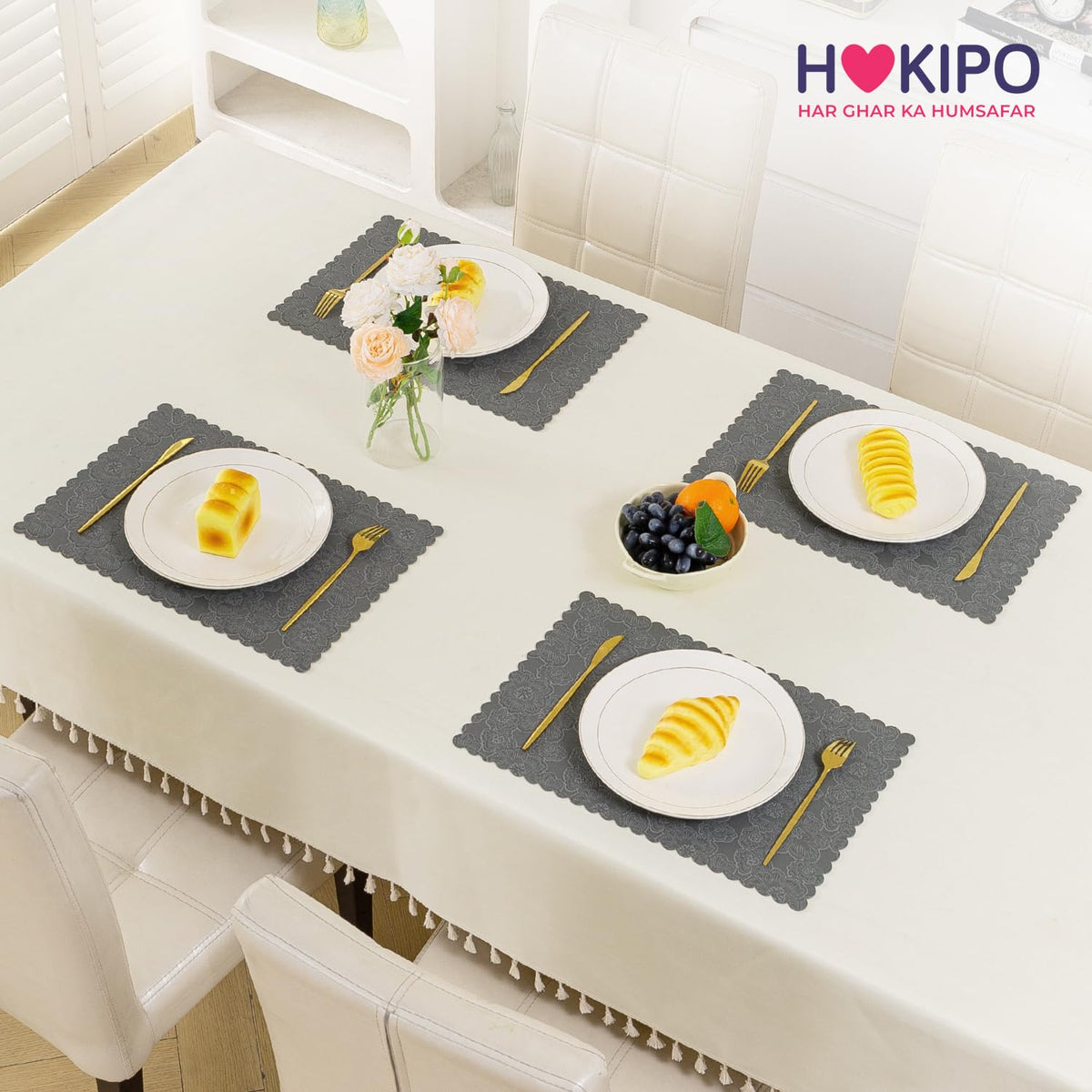 Florista Blush Royal Luxe Faux Leather Mats for Dining Table - Serene Grey