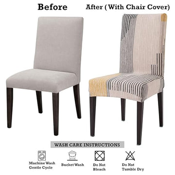 Before and after using stretchable dining chair covers for dining chairs