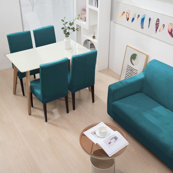 Turquoise matching elastic velvet chair and sofa covers