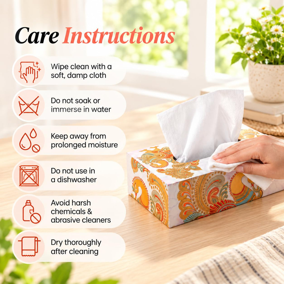 HOKIPO Tissue Box Holder, Rectangle, Engineered Wood, Mayur Mahal - image 7