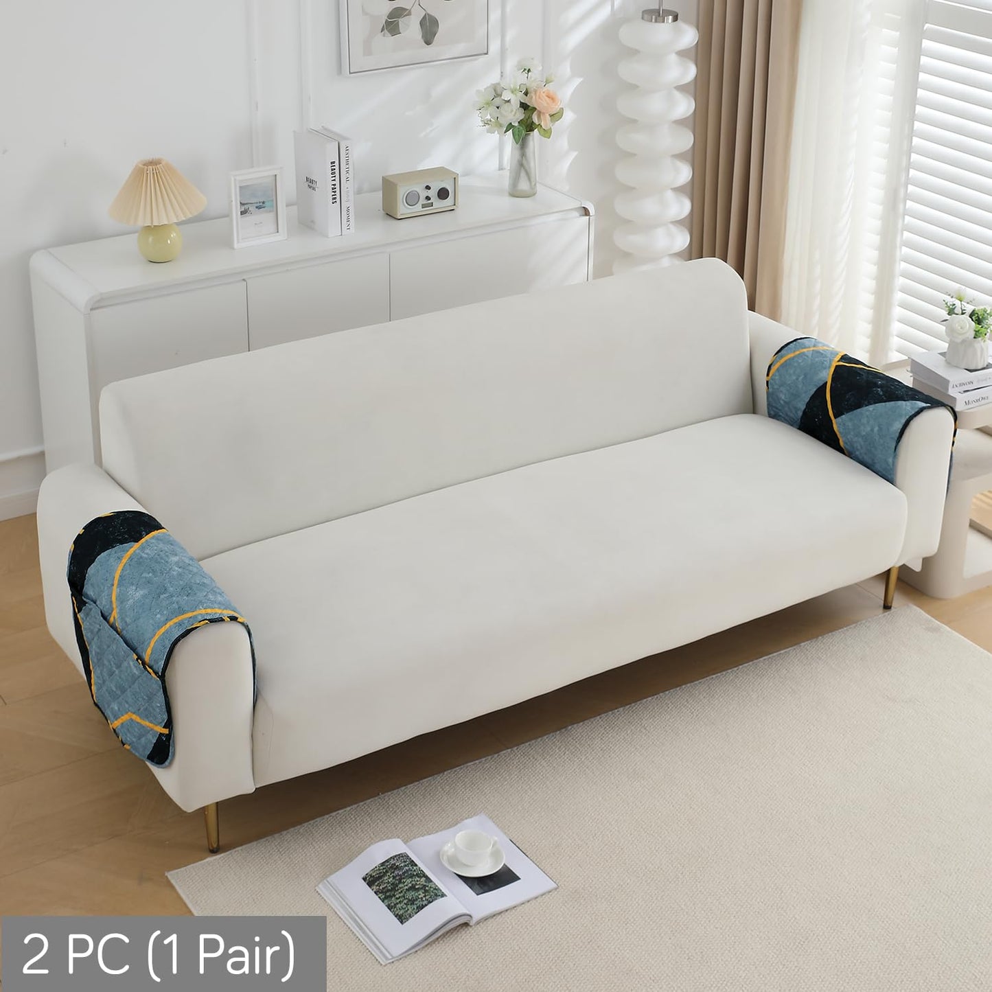 Water Repellent + Waterproof Quilted Sofa Mats, Multicolor Abstract Geometry