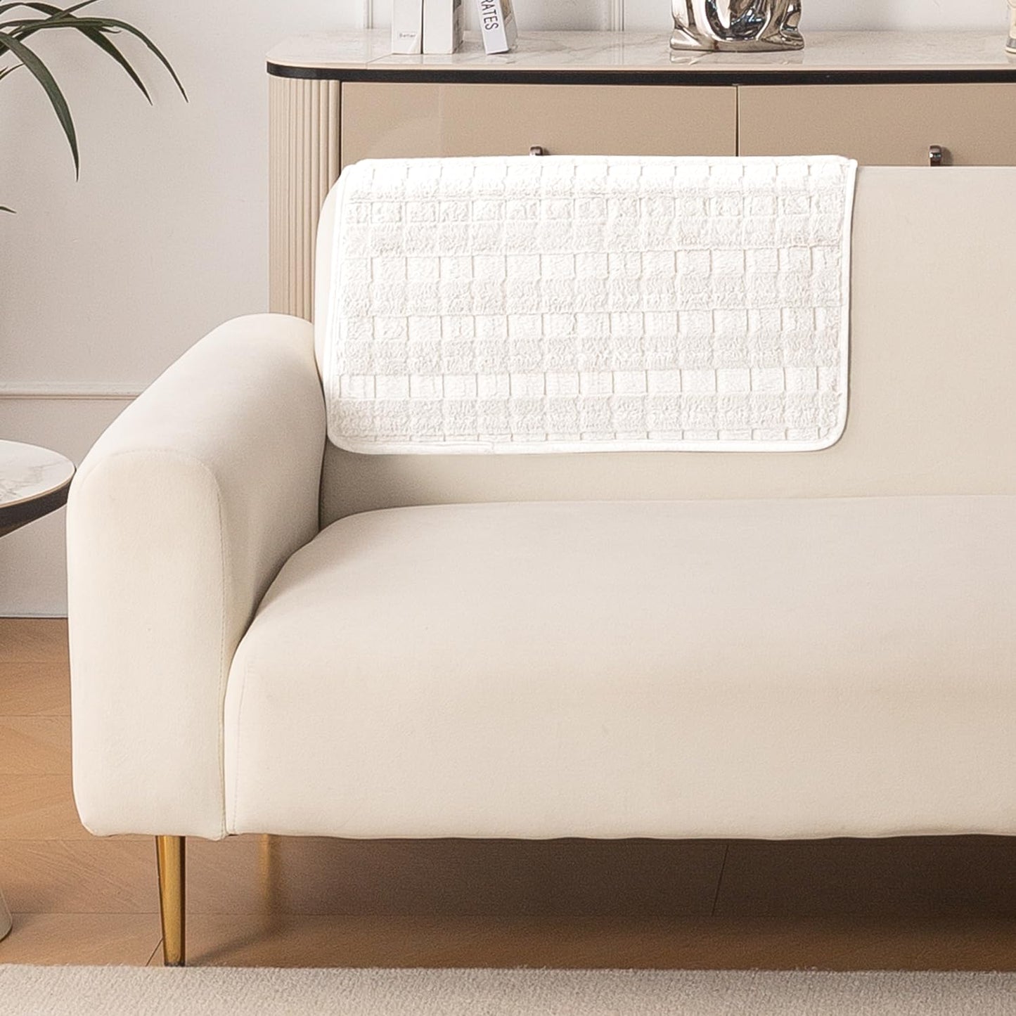 Premium Plush Anti Slip Sofa Cover Mat, White