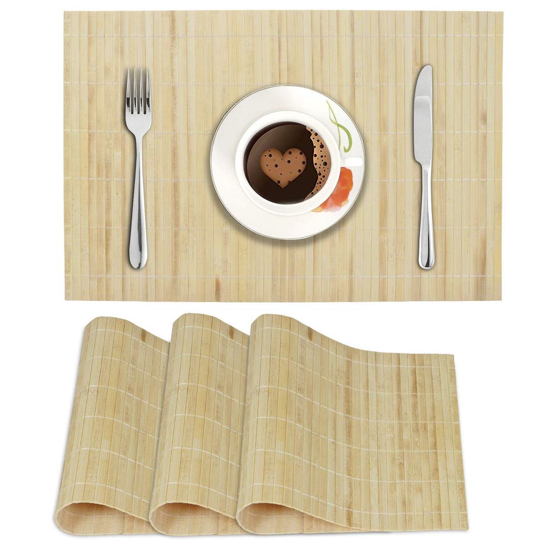 Reversible Bamboo Table Mats for Dining Table, Set of 4