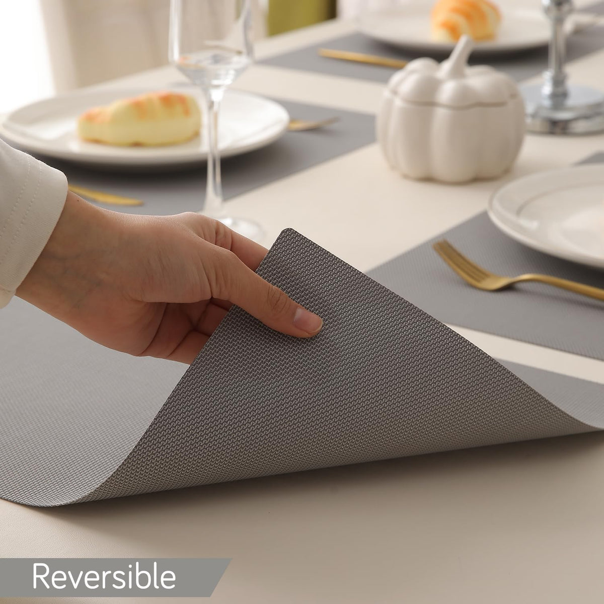 Buy light grey reversible waterproof placemat | HOKIPO