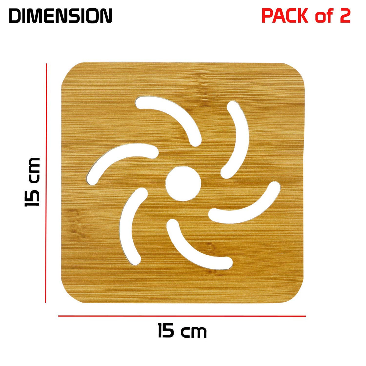 Buy Round Swirl Cut Bamboo Coasters – Pack of 2 (15×15)