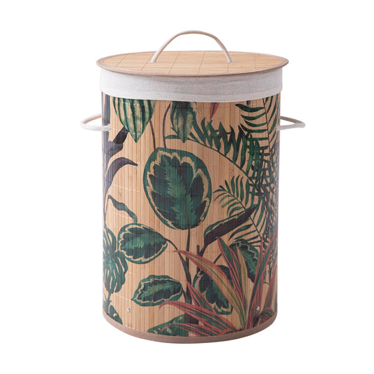 Eco-Friendly Foldable Bamboo Laundry Basket Hamper with Lid, Large, 61 Litre, Ficus Leaves