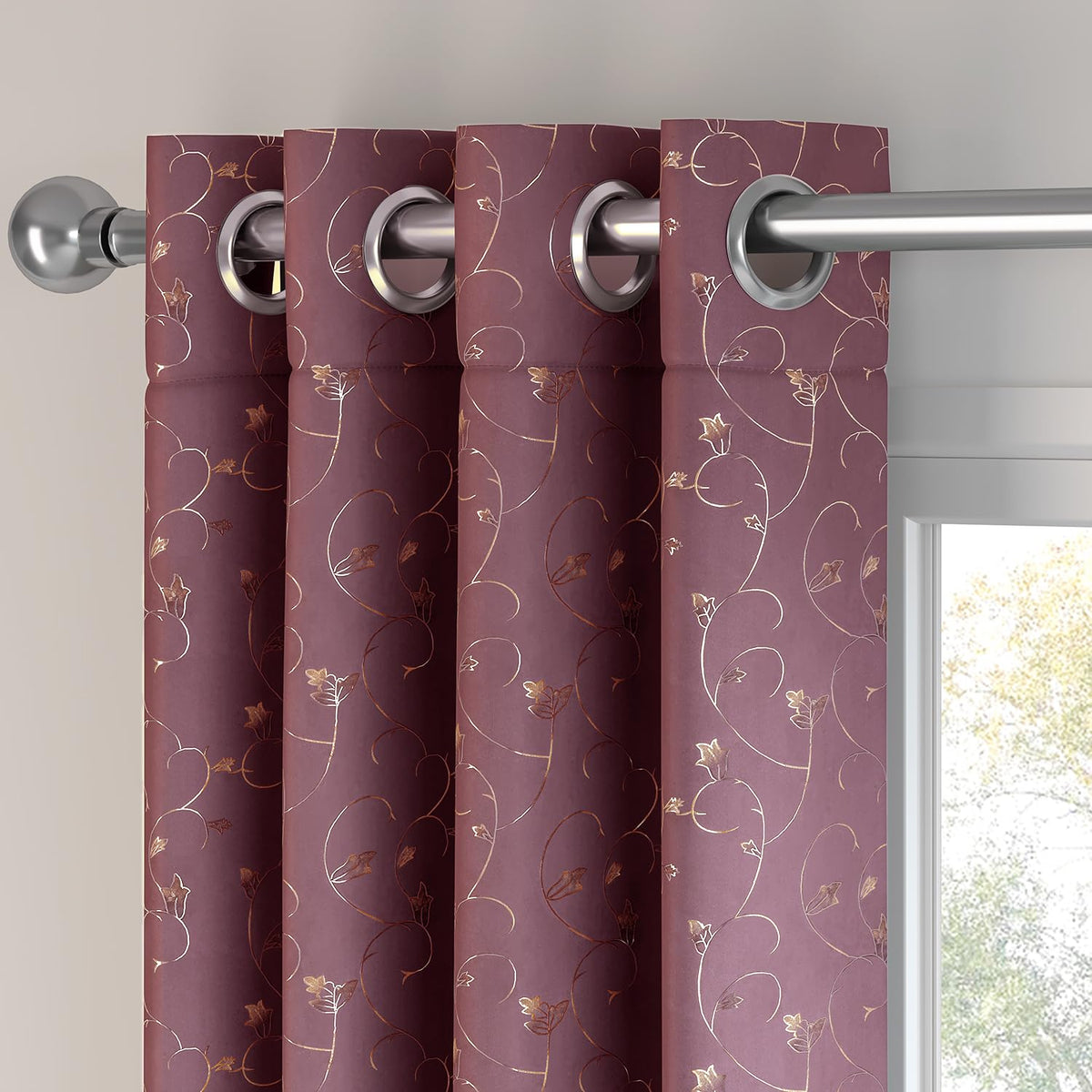HOKIPO Golden Vine Eyelet Curtains, 7 Feet Long - Dusty Rose - image 6