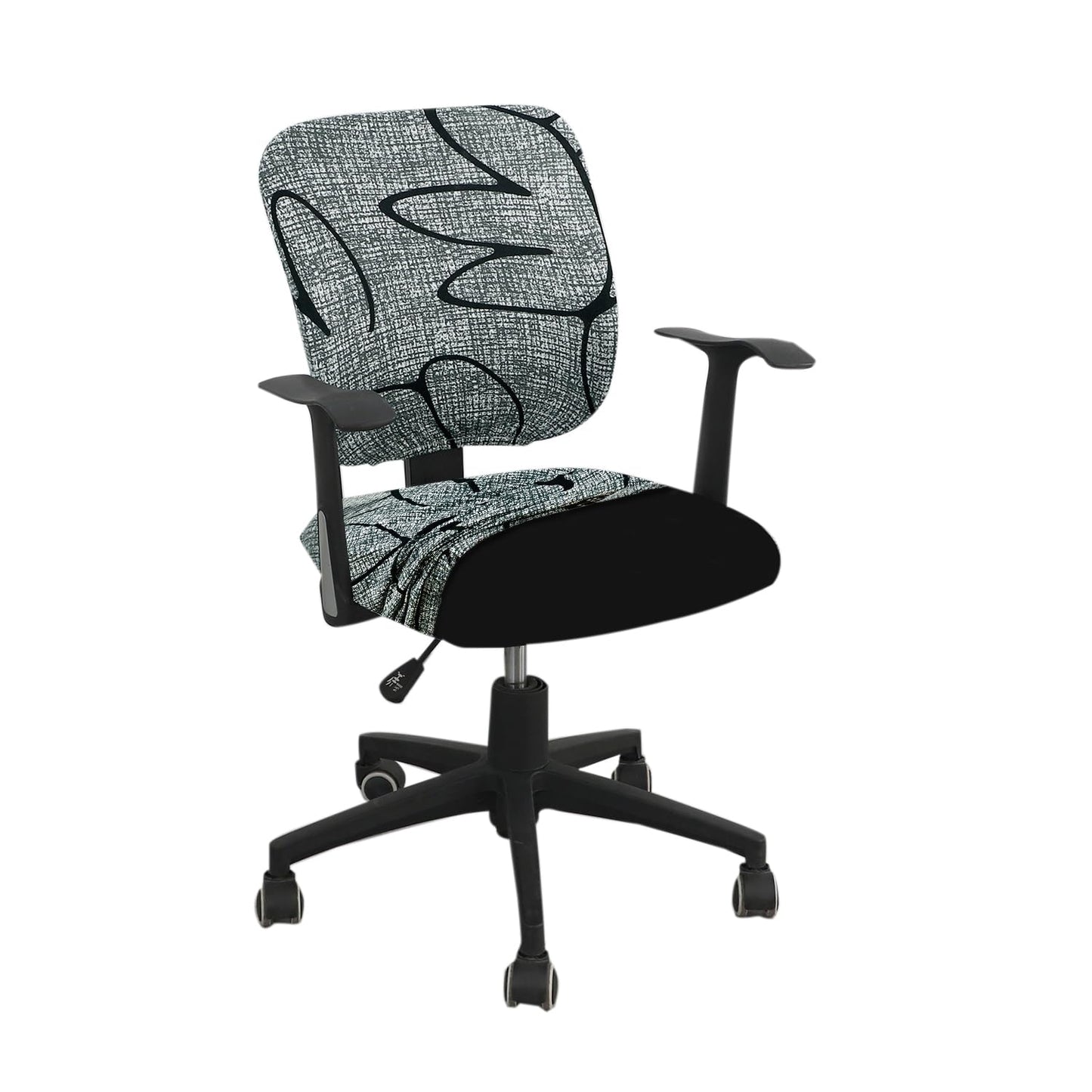 HOKIPO 140gsm Stretchable Office Chair Cover, Intense Grey Abstract Floral