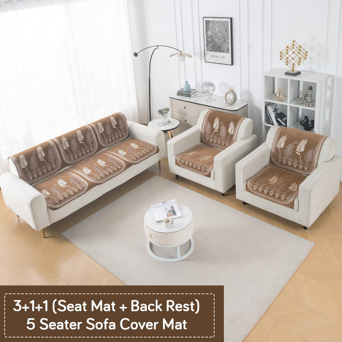 Royal Aangan Premium Chenille Jacquard Sofa Cover 5 Seater Set 3+1+1 Sofa Cover for Seat & Back, Bagh Brown