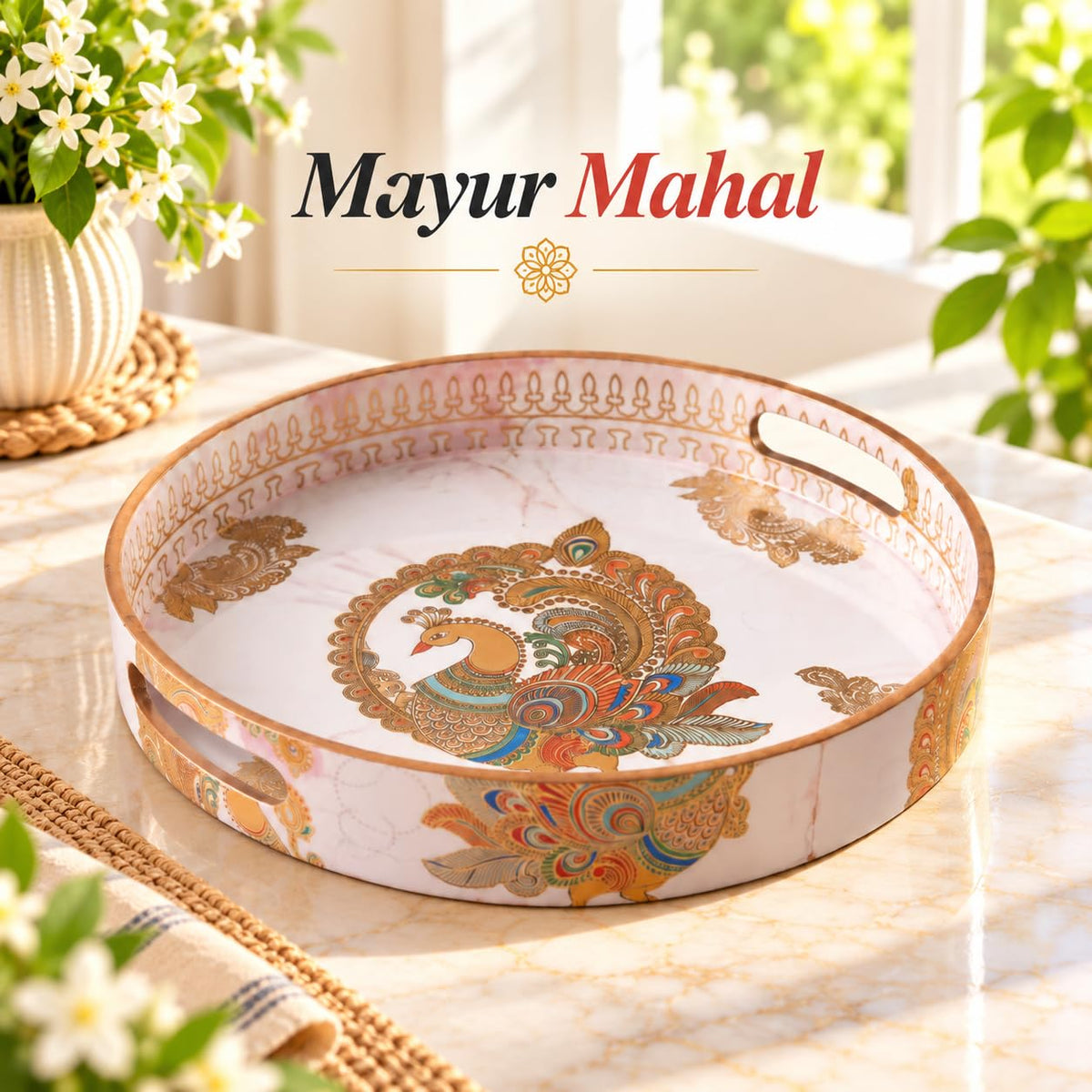 HOKIPO Round Serving Tray 12 in, Engineered Wood, Mayur Mahal - image 2
