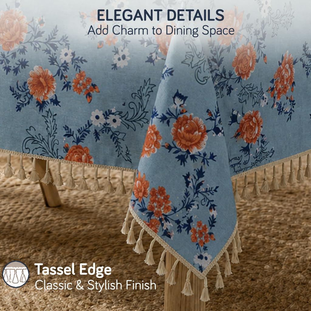 HOKIPO ShieldQuilt Table Cloth with Tassel Edge for 4/6 Seater, Blue - image 5