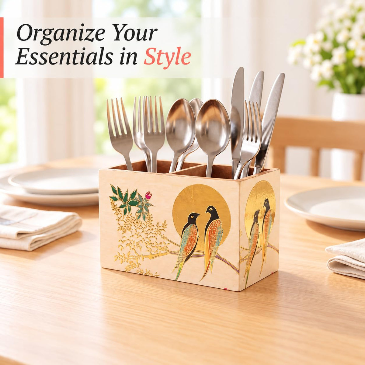 HOKIPO Cutlery Holder for Dining Table, Engineered Wood, Sunhere Parinday - image 2