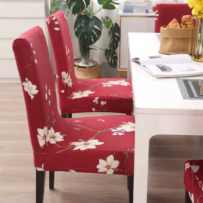 Elastic Stretchable Dining Chair Cover, Red White Jasmine Flowers
