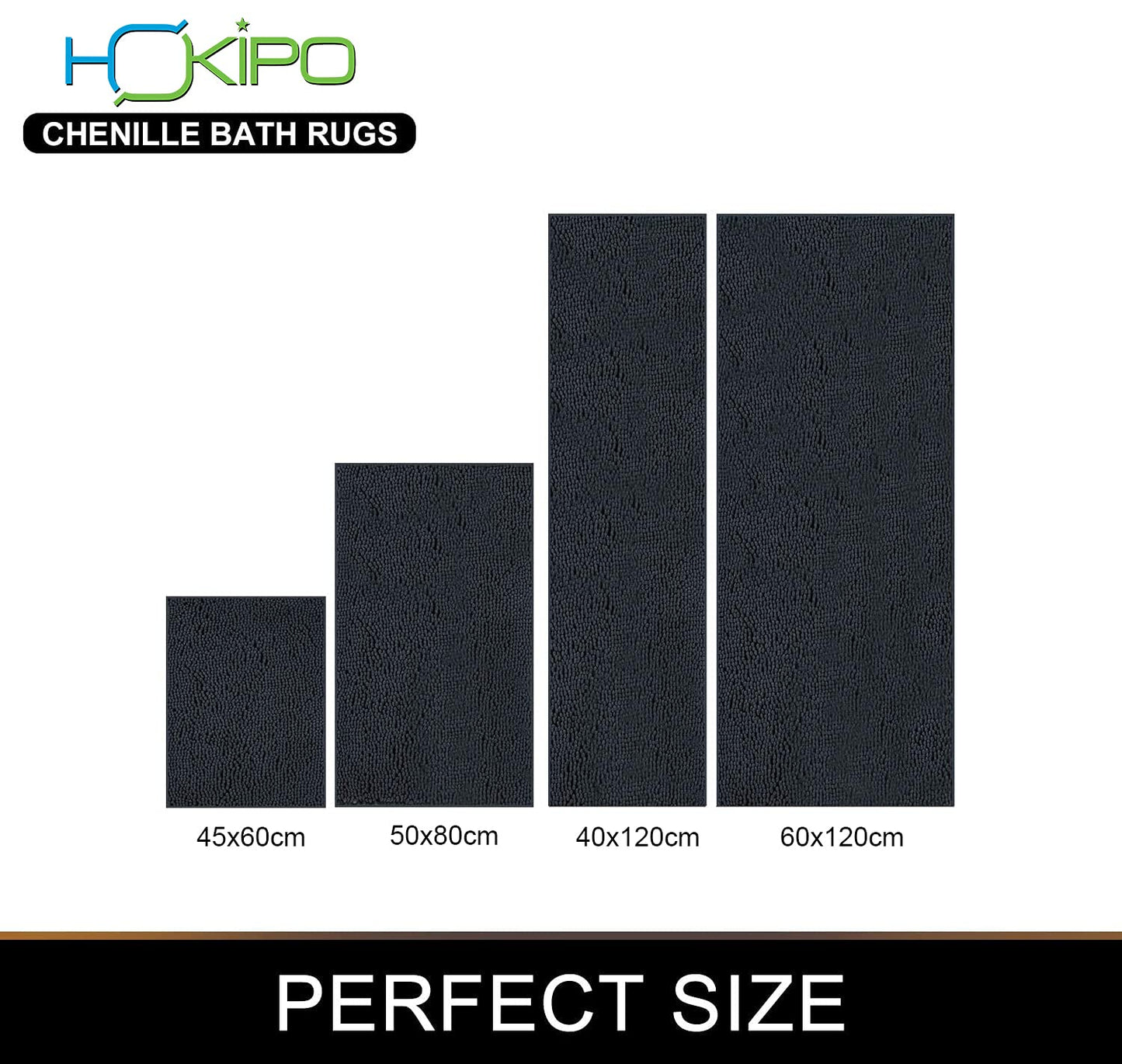 Chenille Luxury Bath Rug, Extra Soft And Absorbent Large Bathroom, Charcoal Grey