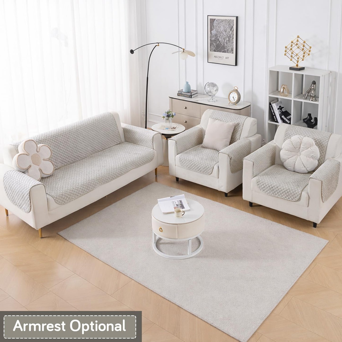 Quilt Classic 5-Seater Sofa Cover (3+1+1), Light Grey