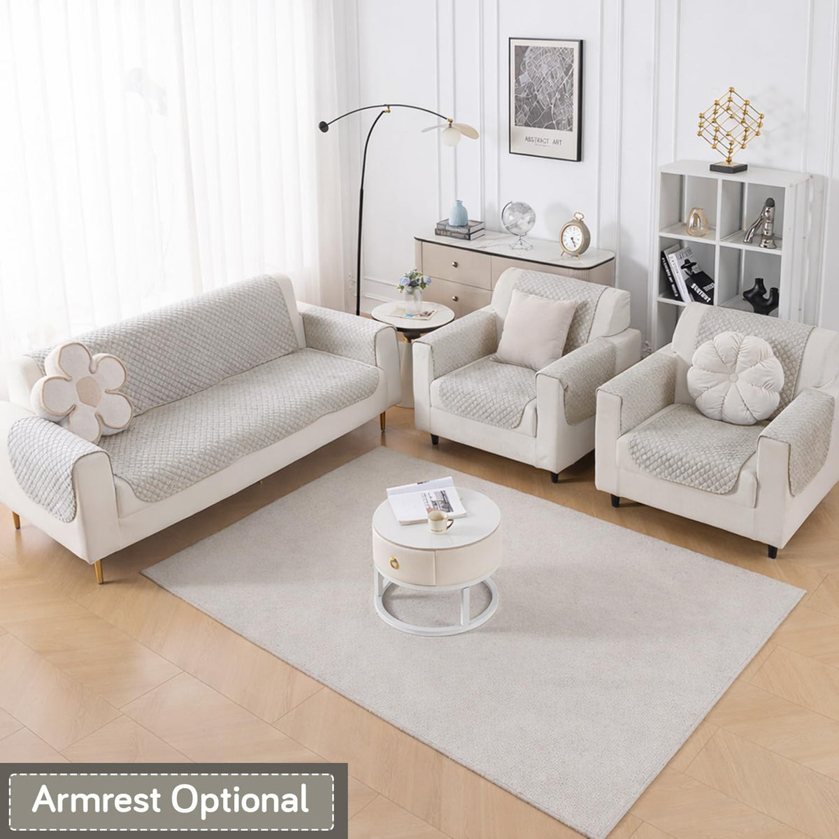 Quilt Classic 5-Seater Sofa Cover (3+1+1), Light Grey