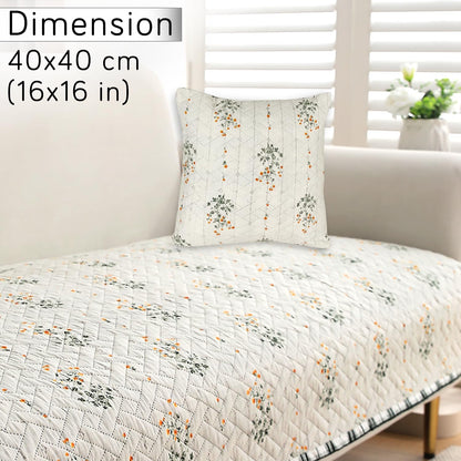 HOKIPO Printed Quilted Sofa Cushion Cover Pack of 2, Light Green Ash Gypsy Flower
