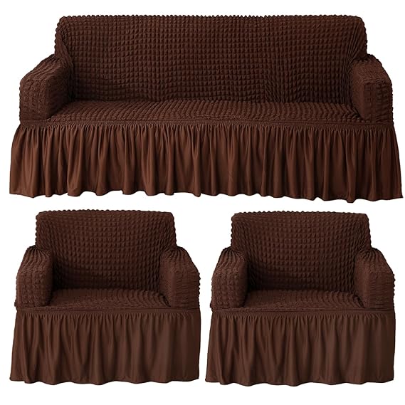 Dark Brown Elastic Turkish Bubble Frill sofa cover for 3+1+1 seater​ sofa set