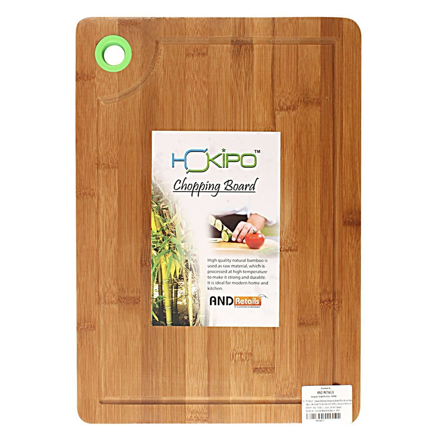 Large & Thick Bamboo Wood Chopping Board with Drip Groove and Finger Hole Large (Brown, 40x28 x1.5 cm)