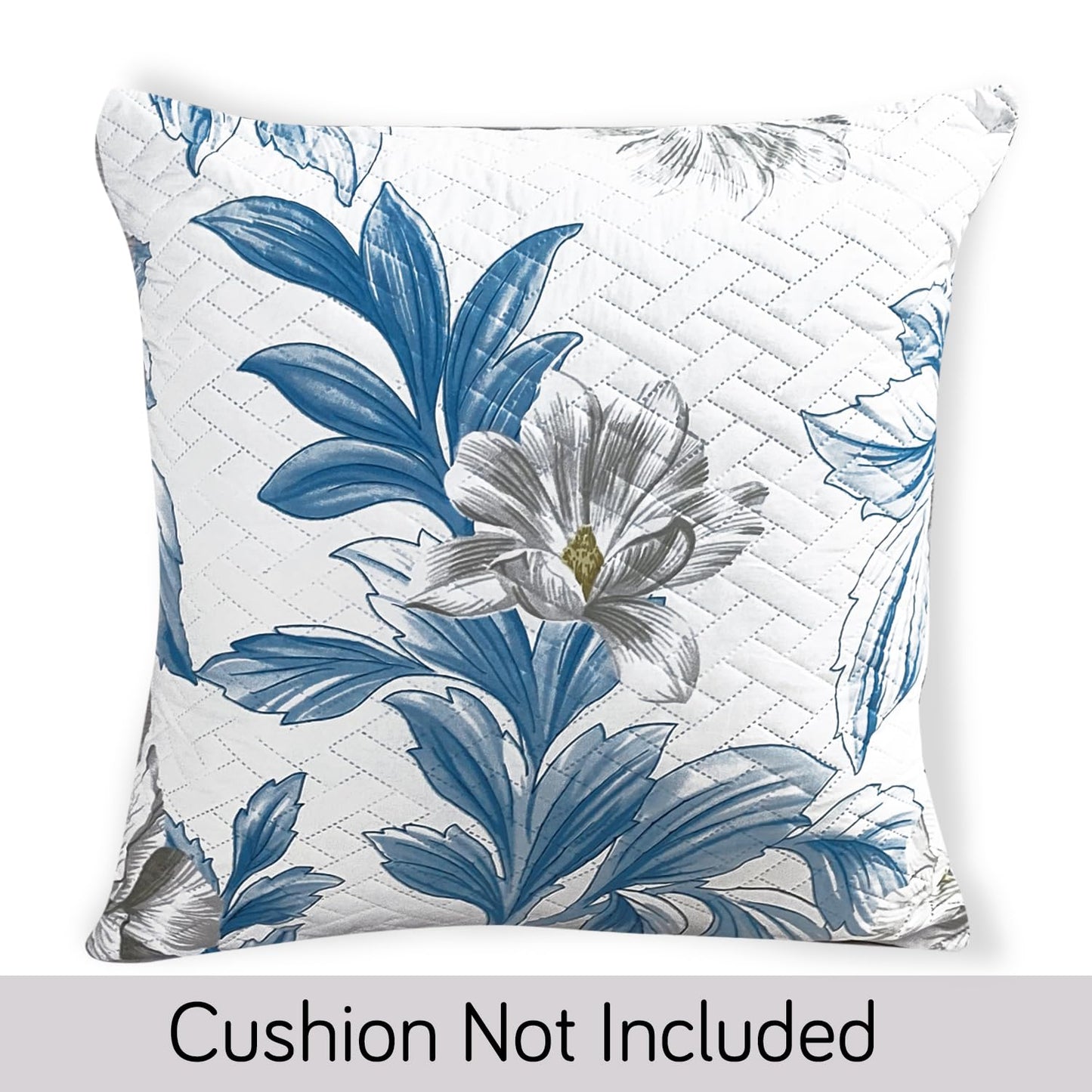 HOKIPO Printed Quilted Sofa Cushion Cover Pack of 2, Celadon Blue Camellia
