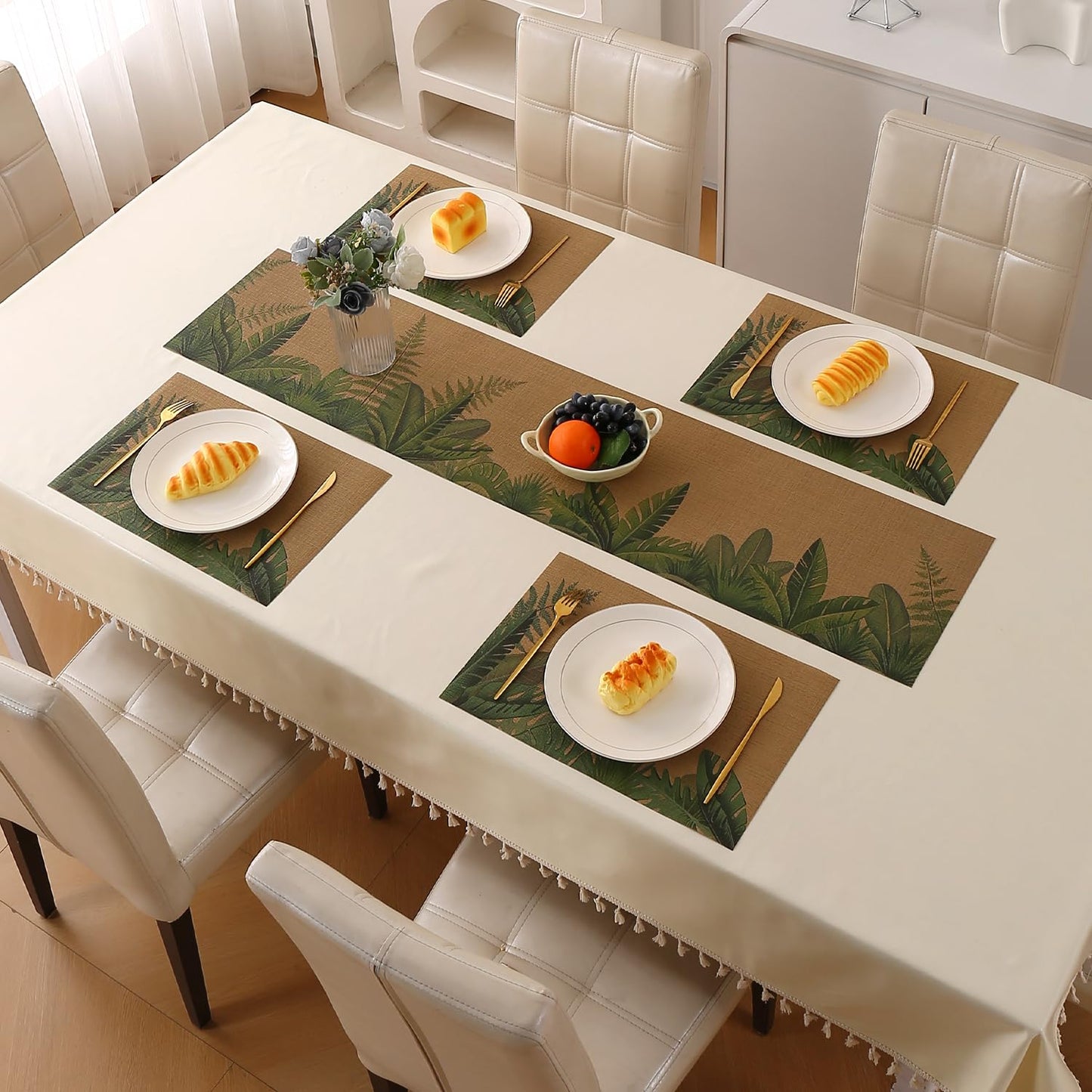 Botanical Tropic PVC Mats for Dining Table - Bird of Paradise Leaves