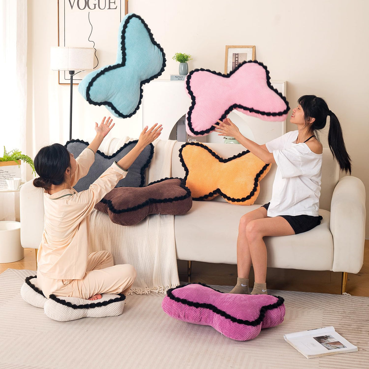 HOKIPO Butterfly Shaped Cushion for Kids Room & Sofa, 53x33 cm, Light Pink