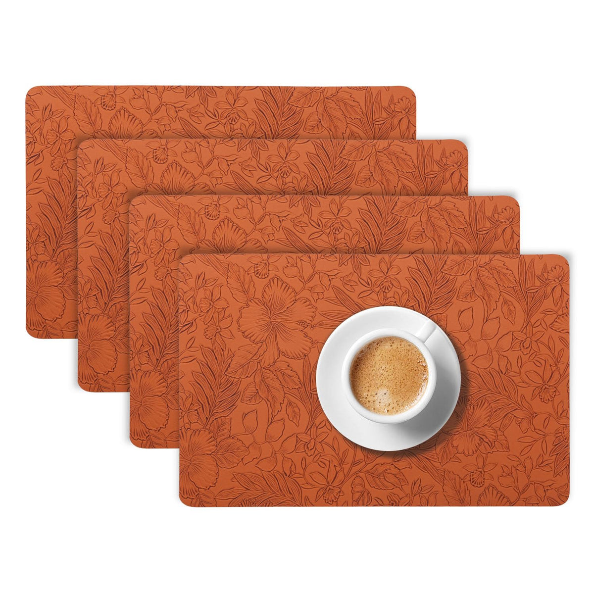 Hibiscus Bloom Washable Leather Mats for Dining Table - Amber Brown