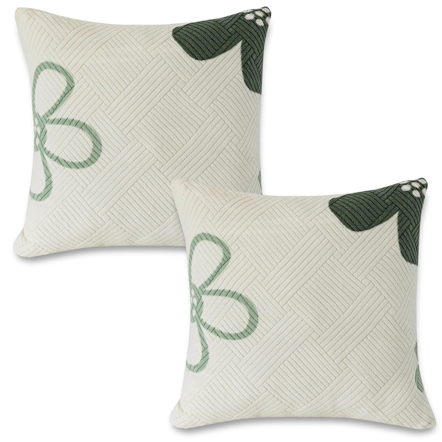 HOKIPO Stretchable Thick Fleece Pack of 2 Cushion Cover 18x18 Inches, Celadon Green