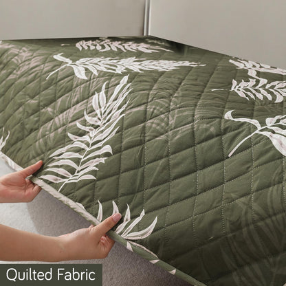 Quilted, Waterproof and Anti-Slip Sofa Cover Mat, Palm Leaves Olive