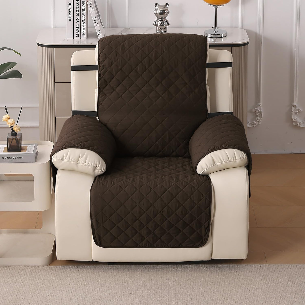 UrbanQuilt Recliner Sofa Slipcover Mat with Dual Belt for 1/2/3 Seater -  Chocolate Brown