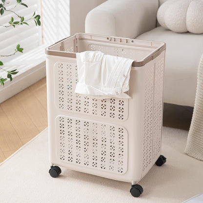 HOKIPO Foldable Laundry Basket with Wheels for Clothes, Toys & More - Beige