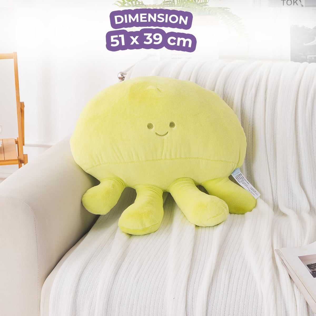 HOKIPO Octopus Shaped Cushion for Kids Room & Nursery, 51x39 cm, Green
