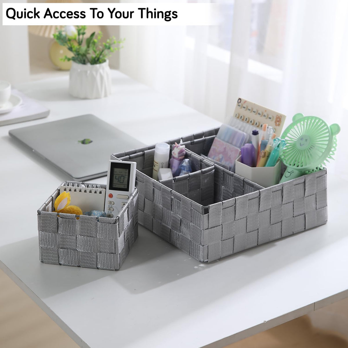 Nylon Storage Basket Desk Organizer, Grey