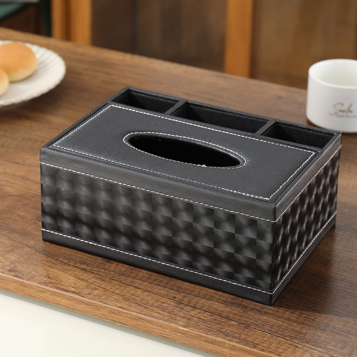 Buy elegant faux leather tissue paper holder in black | Hokipo