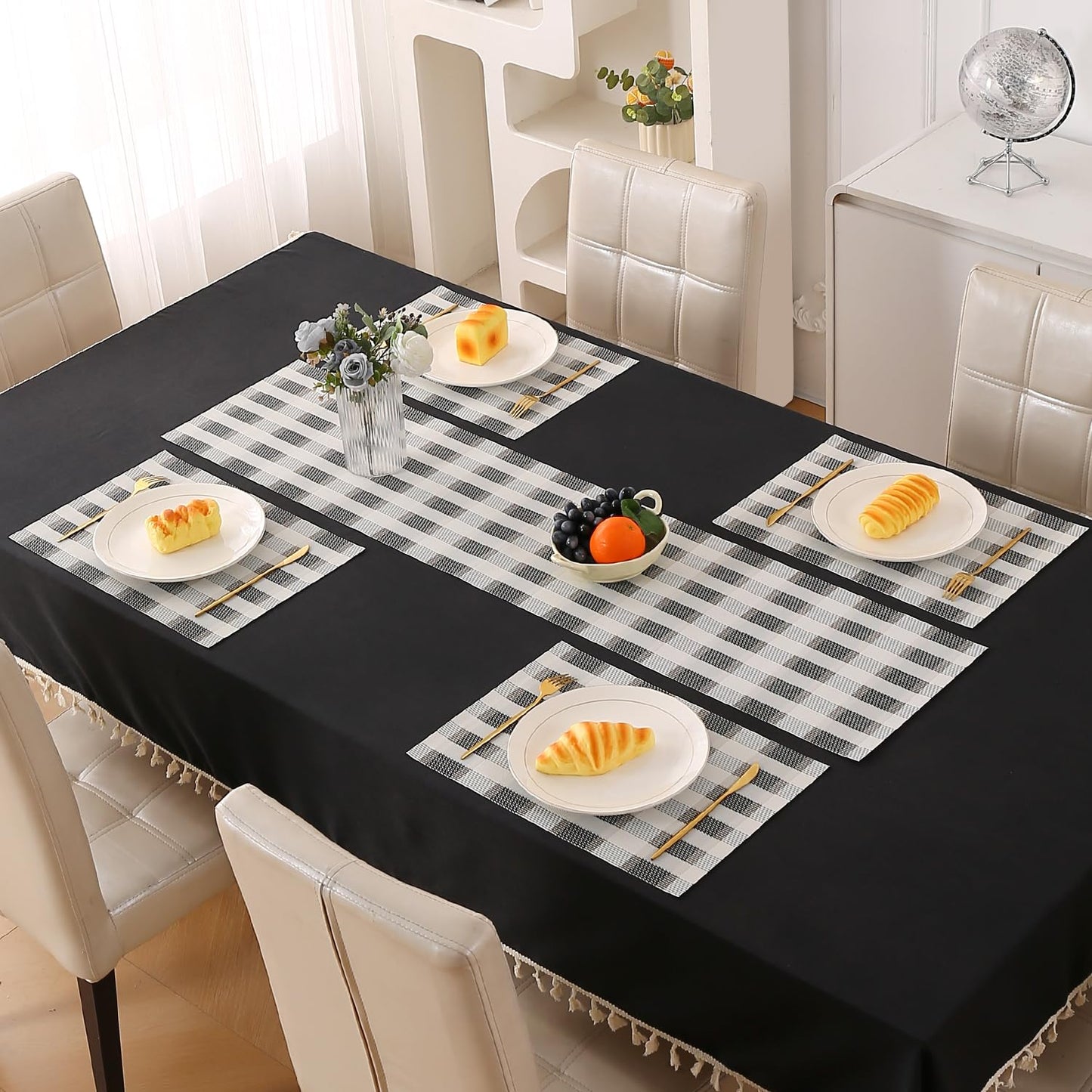 Classic Checks PVC Washable Mats for Dining Table - Sable Black
