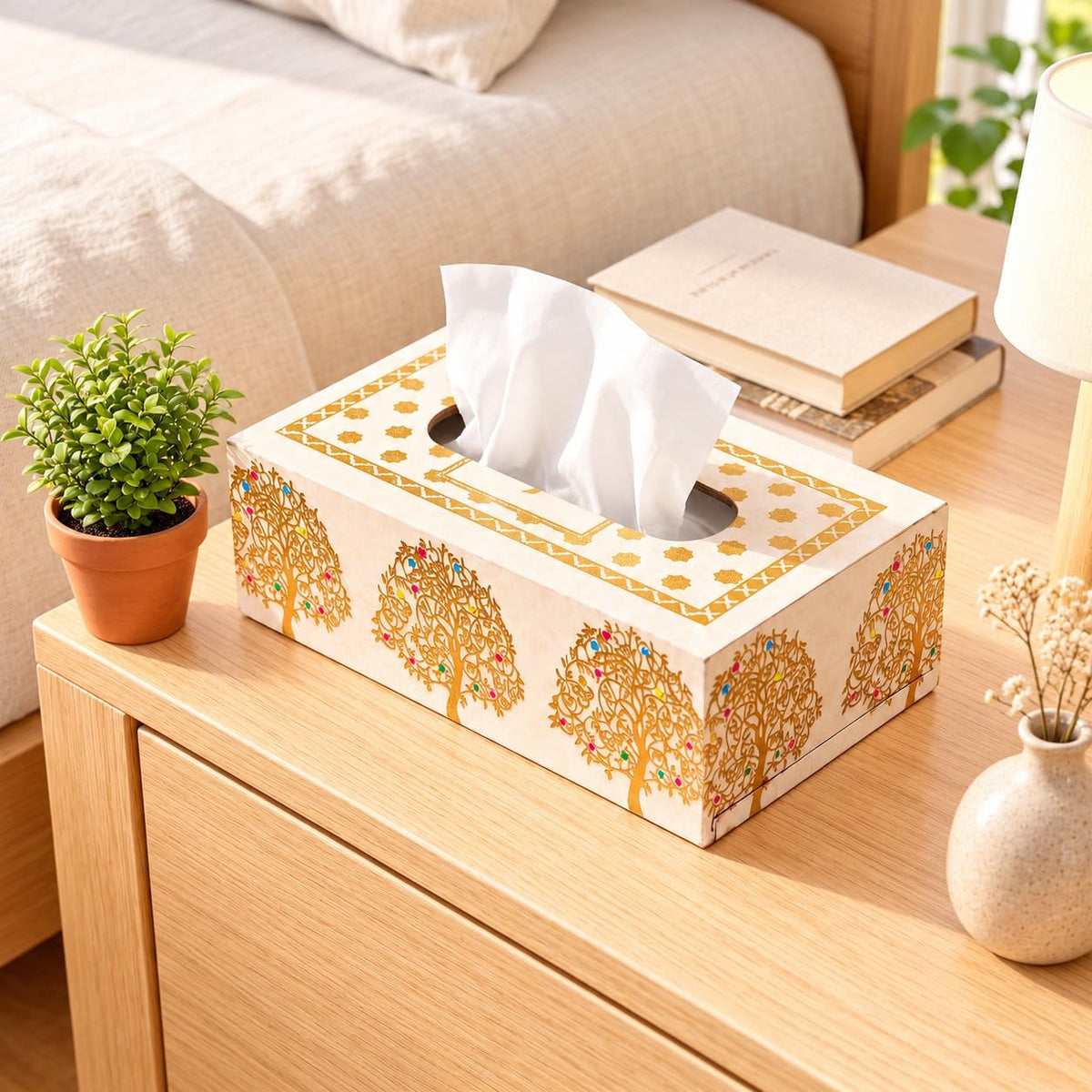 HOKIPO Tissue Box Holder, Rectangle, Engineered Wood, Swarna Vriksha - image 8