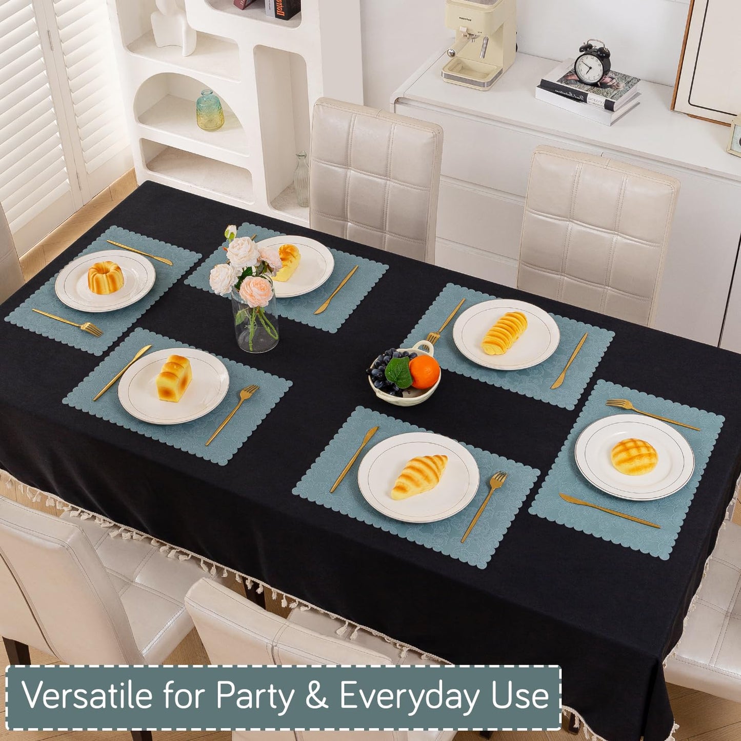 Florista Blush Royal Luxe Faux Leather Mats for Dining Table - Spirit Blue