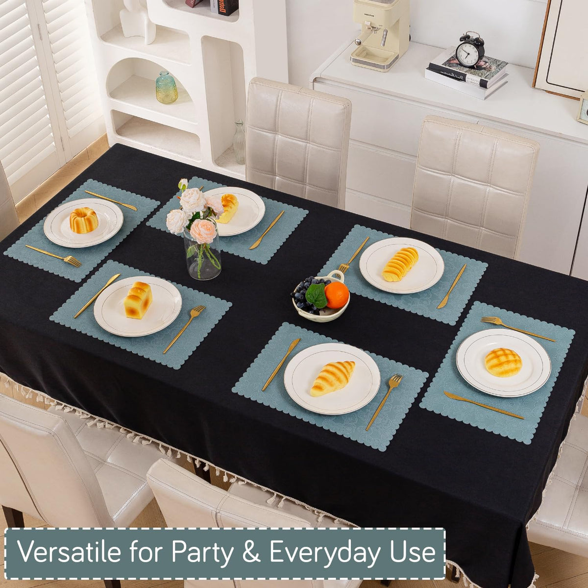 Florista Blush Royal Luxe Faux Leather Mats for Dining Table - Spirit Blue