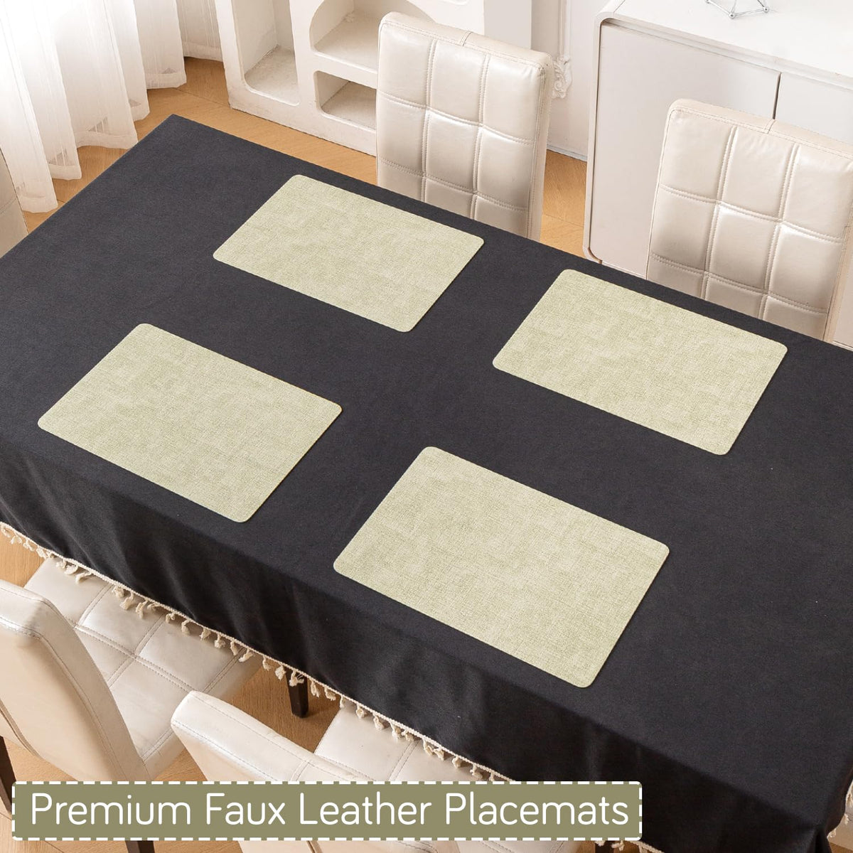 Modern Weaves Royal Luxe Faux Leather Mats for Dining Table - Pristine Green