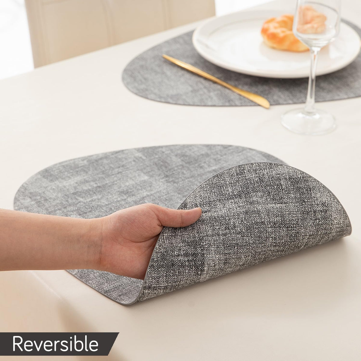 Premium Faux Leather Dining Table Mats, Grey