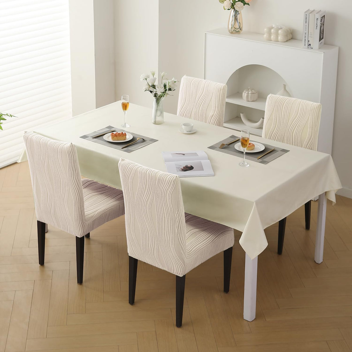 Nestiva Series Stretchable Knitting Jacquard Chair Cover - Skimmed Cream