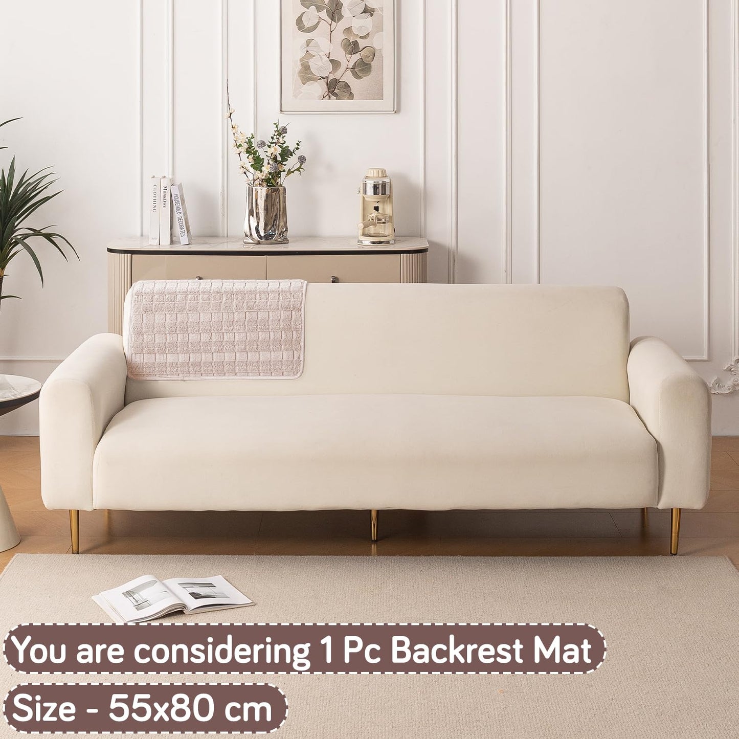 Premium Plush Anti Slip Sofa Cover Mat, Beige