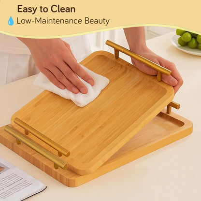 Natural Bamboo Finish Trays Set of 3 with Premium Handles